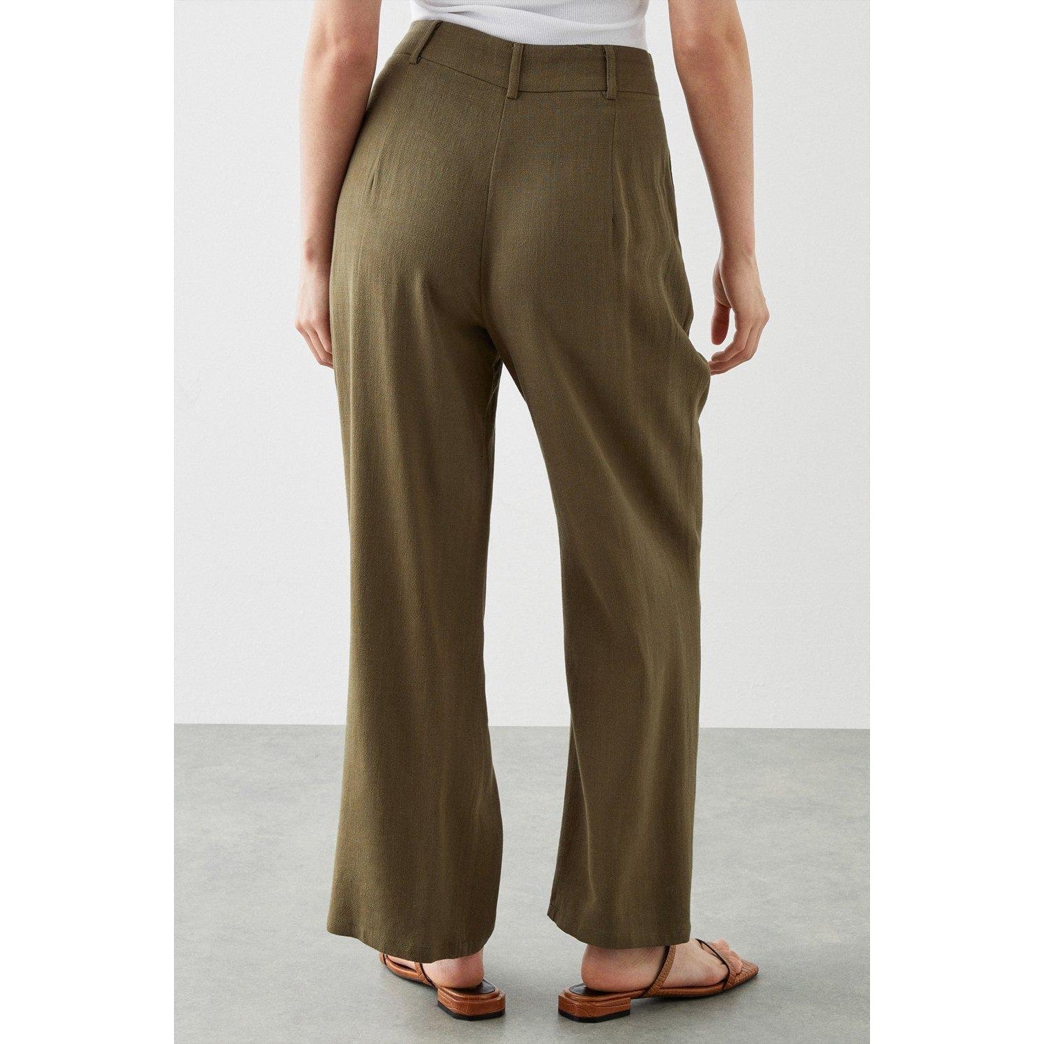 Khaki - Back - Dorothy Perkins Womens-Ladies Linen Blend Petite Wide Leg Trousers