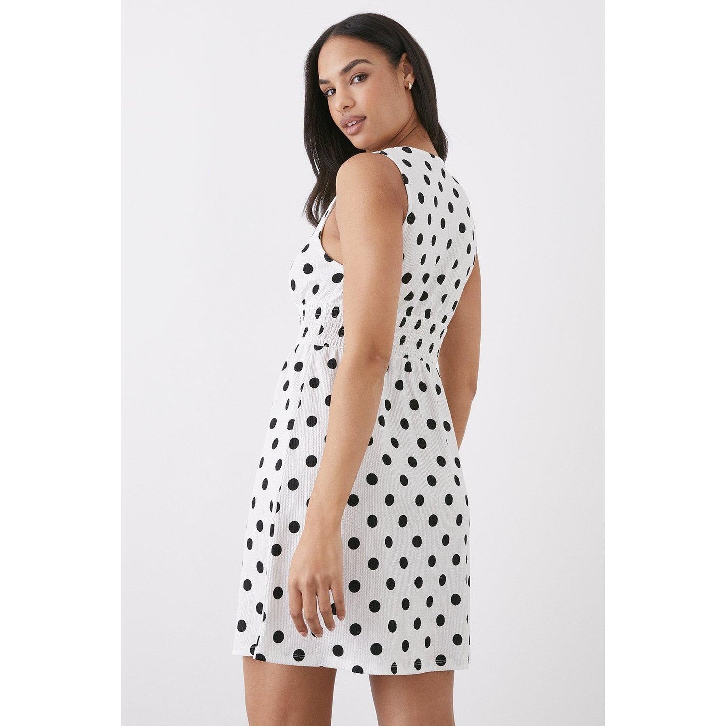 Ivory - Back - Dorothy Perkins Womens-Ladies Spotted Shirred Waist Mini Dress