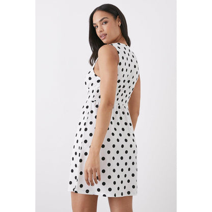 Ivory - Back - Dorothy Perkins Womens-Ladies Spotted Shirred Waist Mini Dress