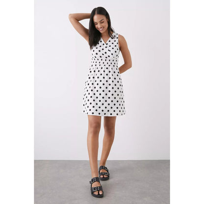 Ivory - Side - Dorothy Perkins Womens-Ladies Spotted Shirred Waist Mini Dress