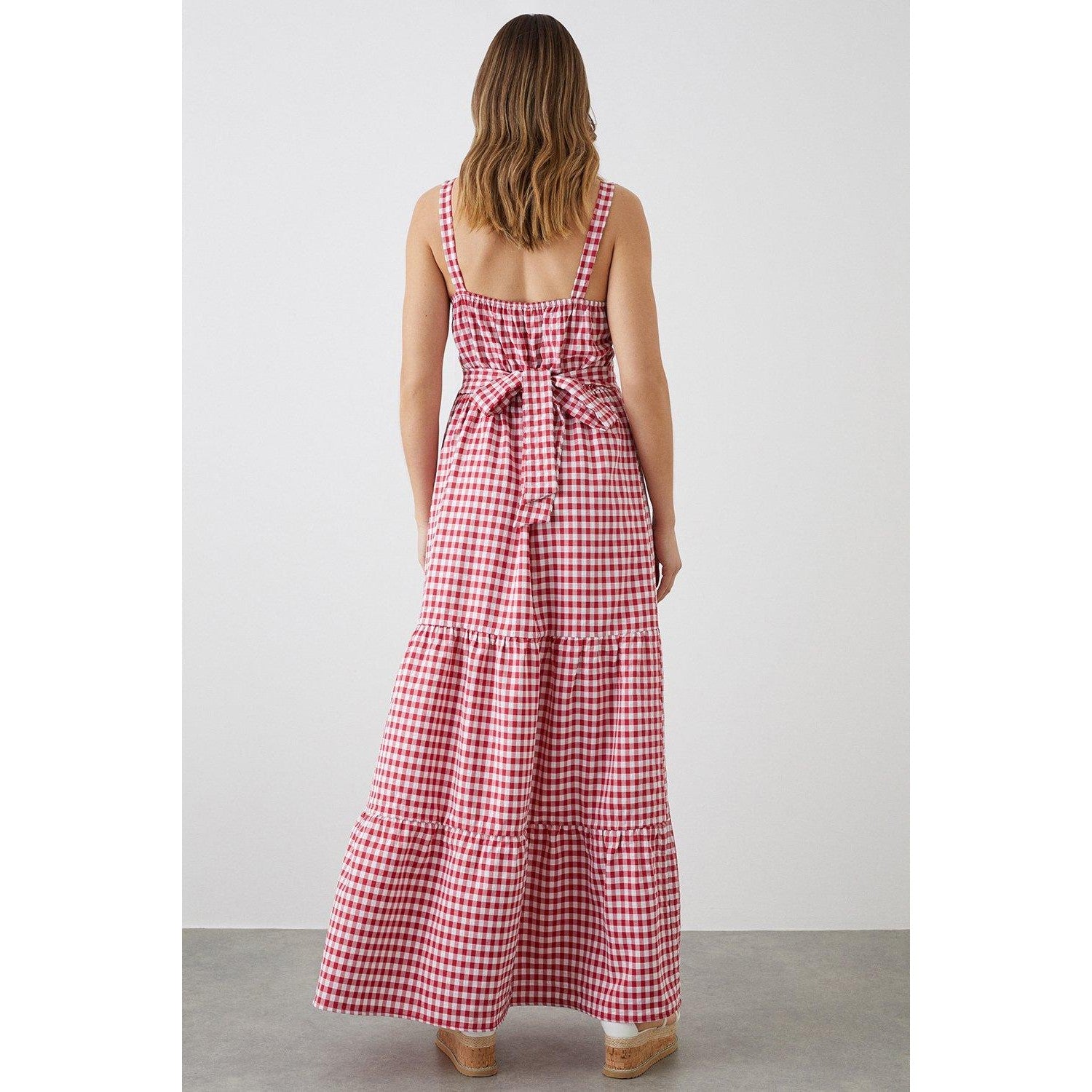 Red - Back - Dorothy Perkins Womens-Ladies Strappy Gingham Tiered Midi Dress