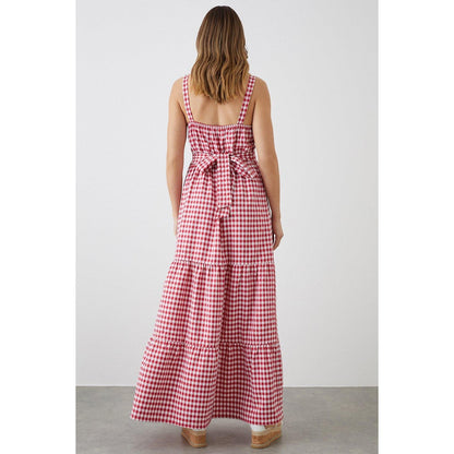 Red - Back - Dorothy Perkins Womens-Ladies Strappy Gingham Tiered Midi Dress