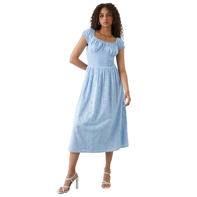 Dorothy Perkins Womens Ladies Broderie Shirred Waist Midi Dress Discounts on great Brands