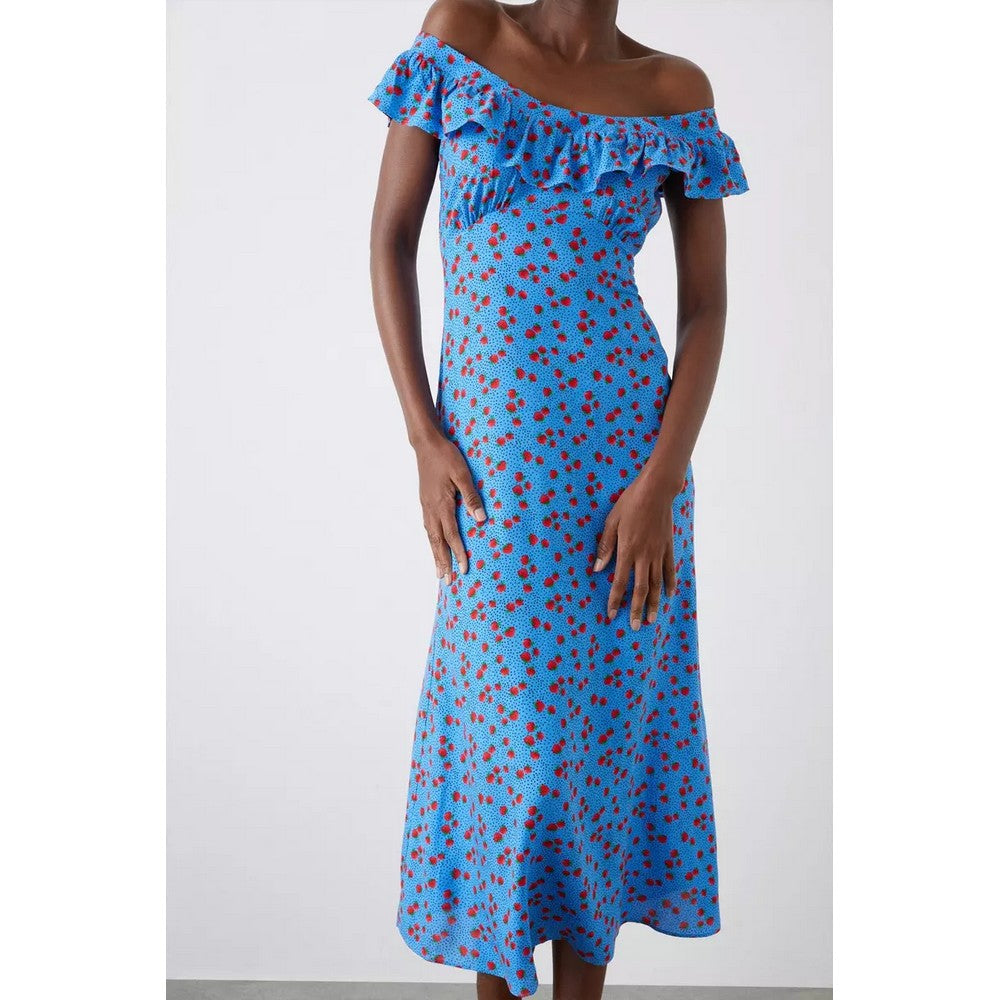 Blue - Side - Dorothy Perkins Womens-Ladies Strawberry Ruffles Midi Dress