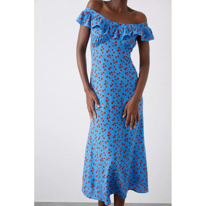 Blue - Side - Dorothy Perkins Womens-Ladies Strawberry Ruffles Midi Dress