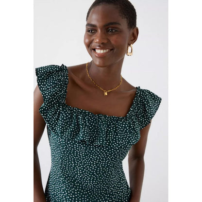 Green - Side - Dorothy Perkins Womens-Ladies Spotted Frill Detail Midi Dress