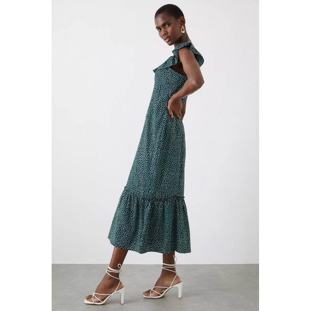 Green - Lifestyle - Dorothy Perkins Womens-Ladies Spotted Frill Detail Midi Dress