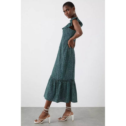 Green - Lifestyle - Dorothy Perkins Womens-Ladies Spotted Frill Detail Midi Dress