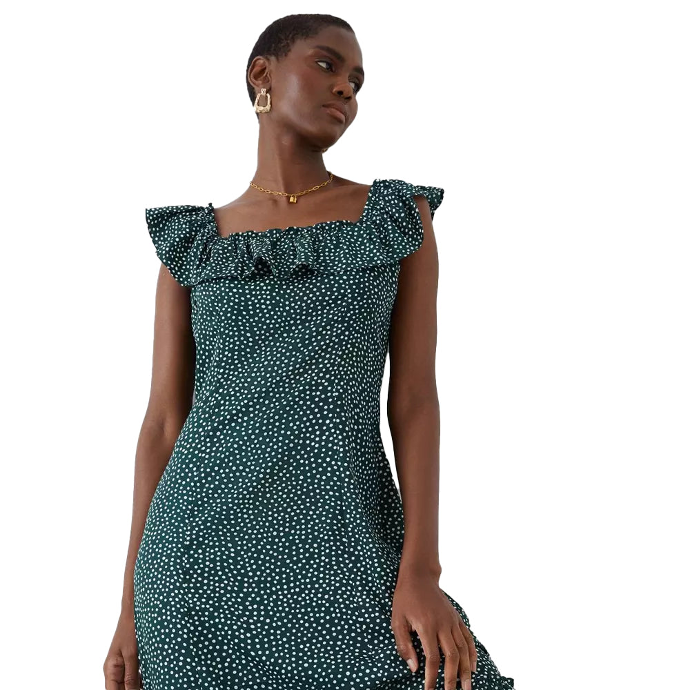 Green - Front - Dorothy Perkins Womens-Ladies Spotted Frill Detail Midi Dress