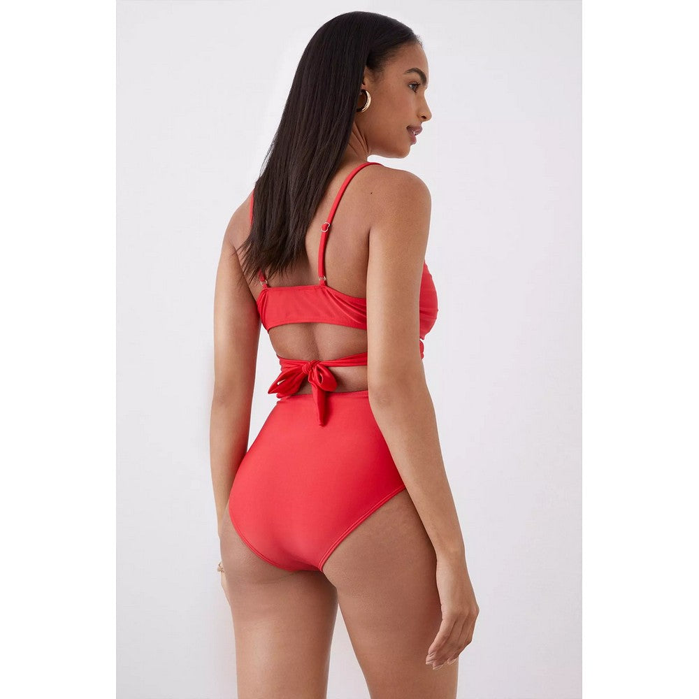 Red - Back - Dorothy Perkins Womens-Ladies Side Tie High Waist Bikini Bottoms