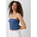Mid Wash - Side - Dorothy Perkins Womens-Ladies Shirred Denim Bandeau Top