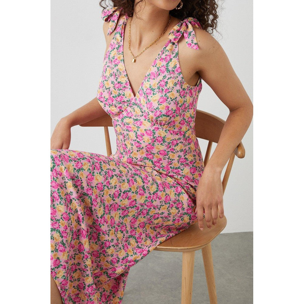Pink - Lifestyle - Dorothy Perkins Womens-Ladies Floral Tie Shoulder Tall Midi Dress
