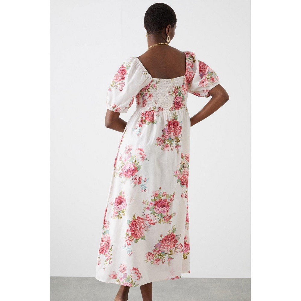 Ivory - Back - Dorothy Perkins Womens-Ladies Floral Ruched Midi Dress