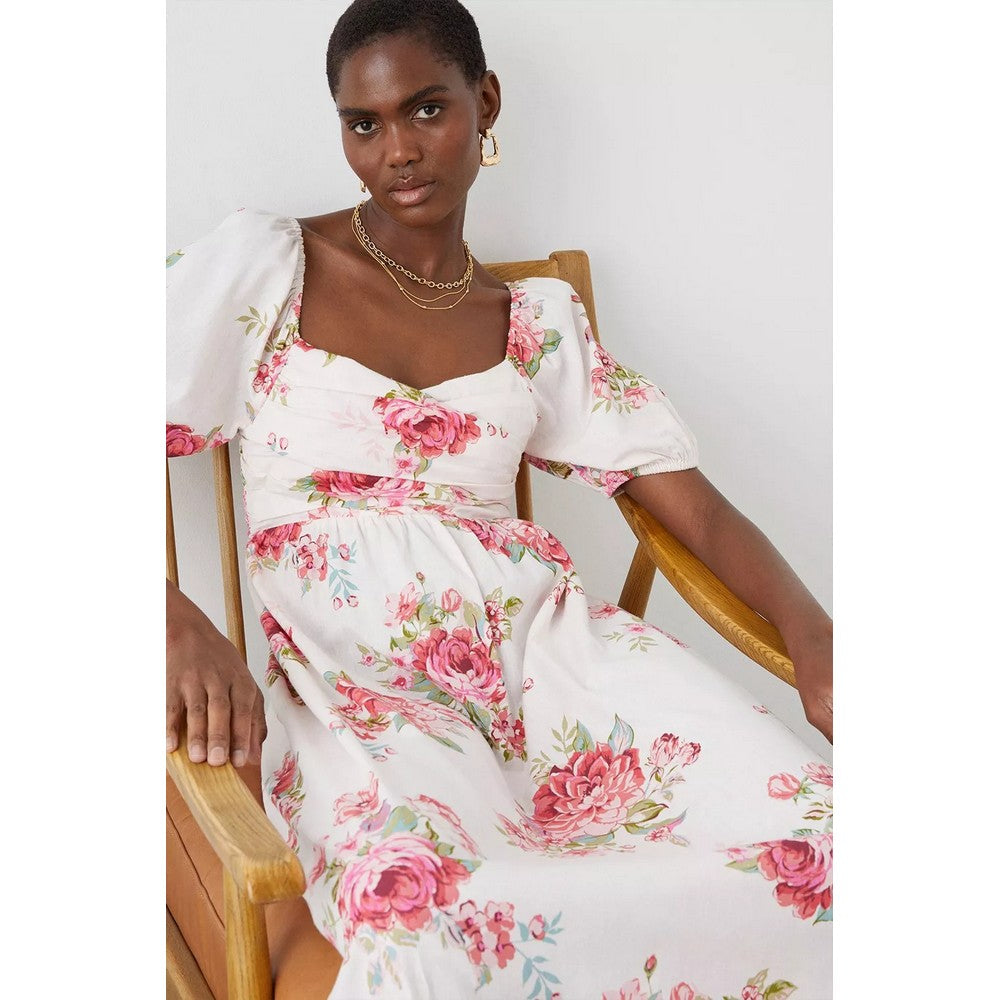 Ivory - Lifestyle - Dorothy Perkins Womens-Ladies Floral Ruched Midi Dress