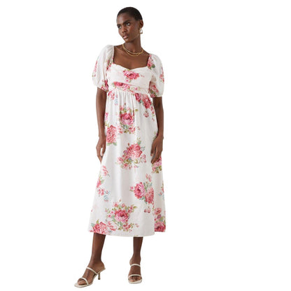 Ivory - Front - Dorothy Perkins Womens-Ladies Floral Ruched Midi Dress