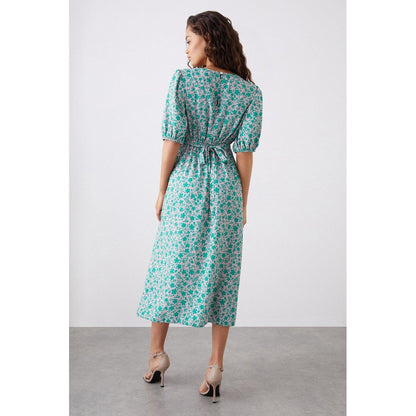 Green - Back - Dorothy Perkins Womens-Ladies Ditsy Print Petite Puffed Midi Dress