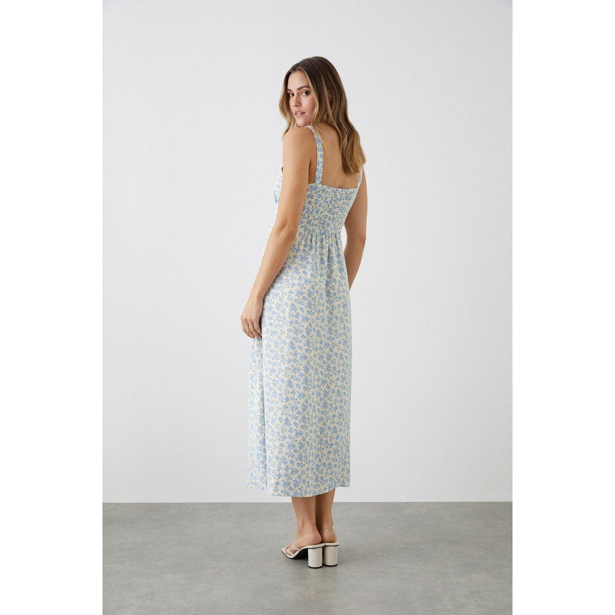 Blue - Back - Dorothy Perkins Womens-Ladies Ditsy Print Strappy Midi Dress