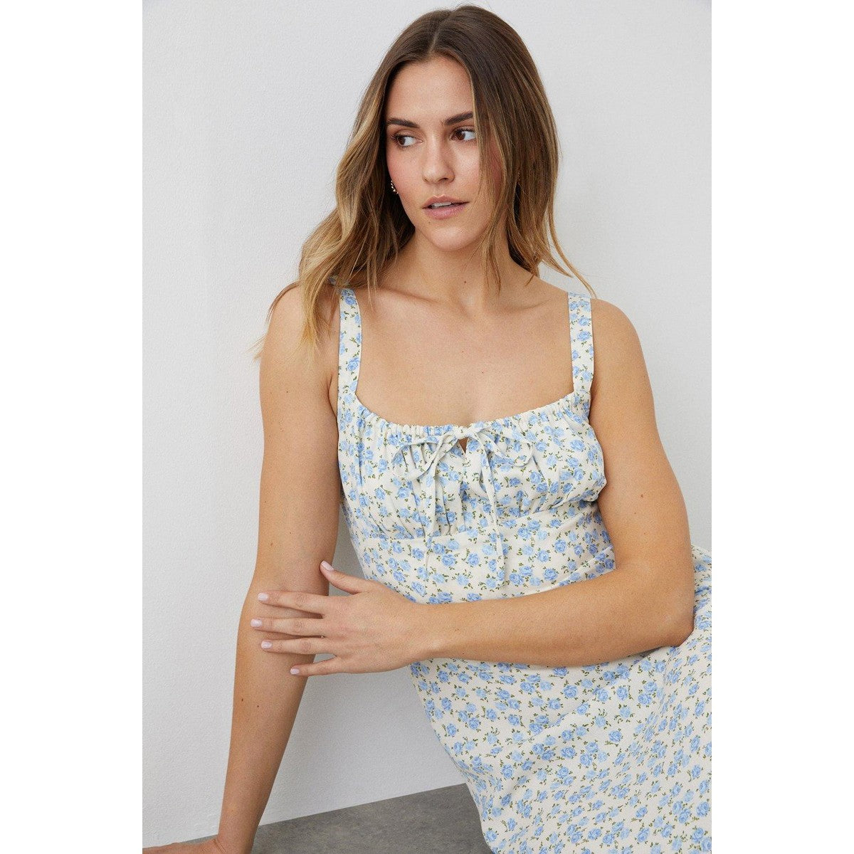Blue - Side - Dorothy Perkins Womens-Ladies Ditsy Print Strappy Midi Dress