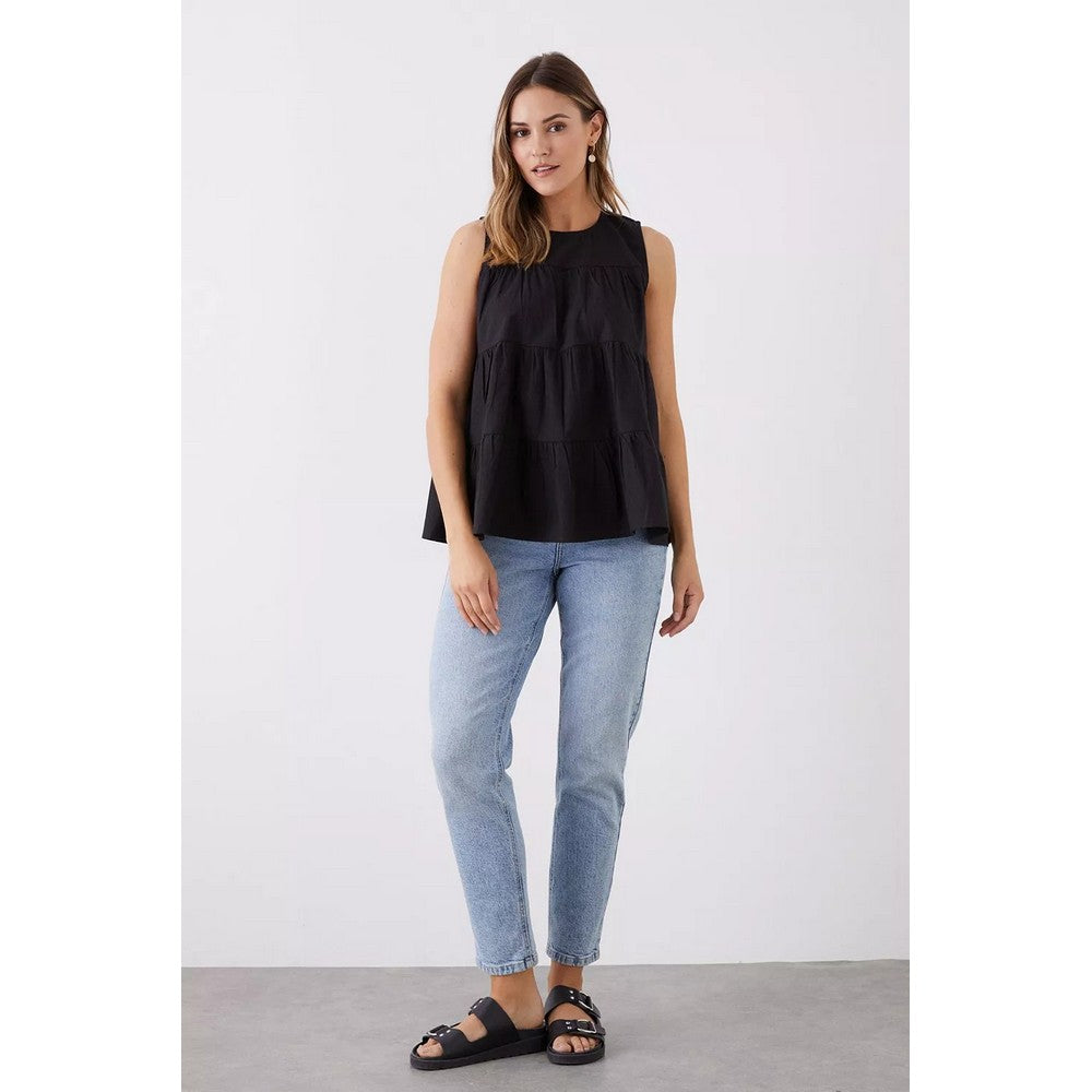 Black - Side - Dorothy Perkins Womens-Ladies Tiered Smock Top