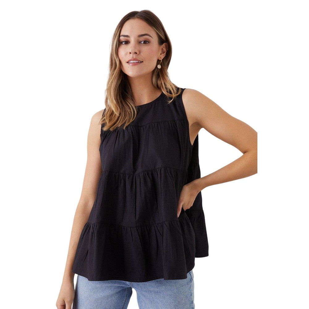 Black - Front - Dorothy Perkins Womens-Ladies Tiered Smock Top