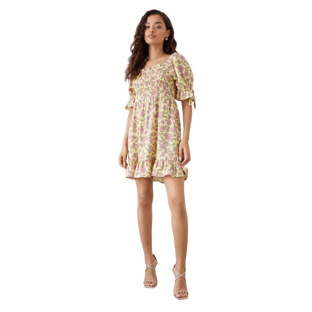 Yellow - Lifestyle - Dorothy Perkins Womens-Ladies Floral Shirred Petite Bodice Mini Dress