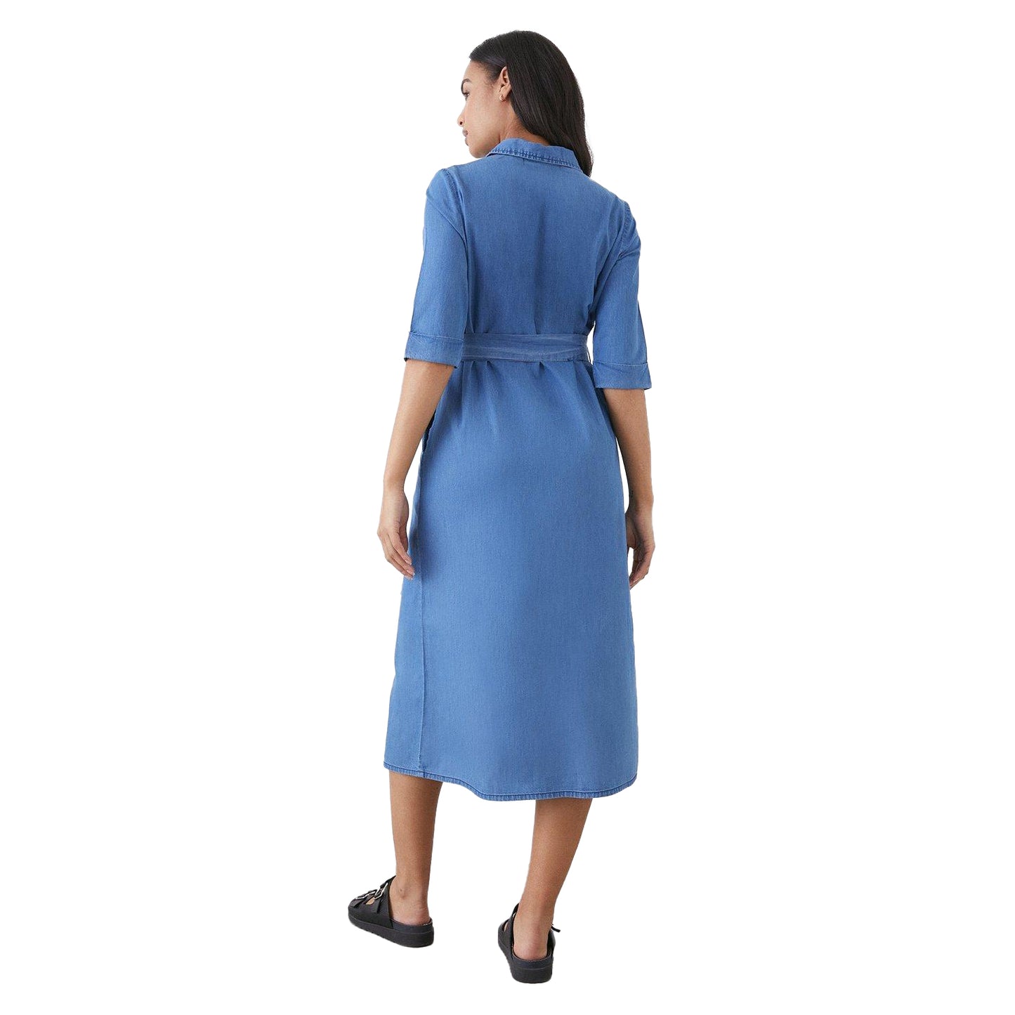 Mid Wash - Back - Dorothy Perkins Womens-Ladies Denim Midi Shirt Dress