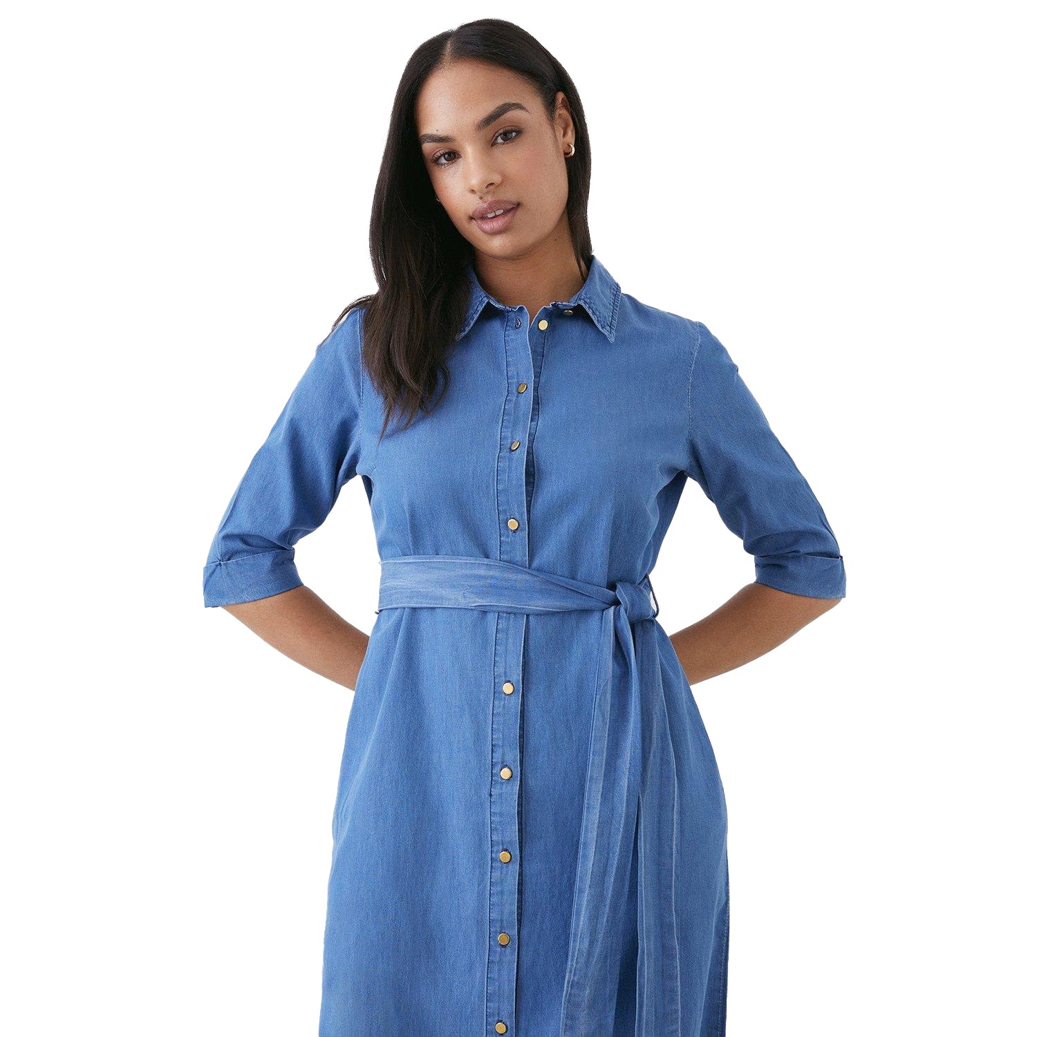Mid Wash - Side - Dorothy Perkins Womens-Ladies Denim Midi Shirt Dress