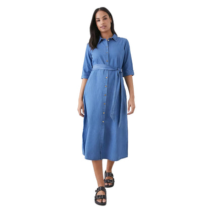 Mid Wash - Front - Dorothy Perkins Womens-Ladies Denim Midi Shirt Dress