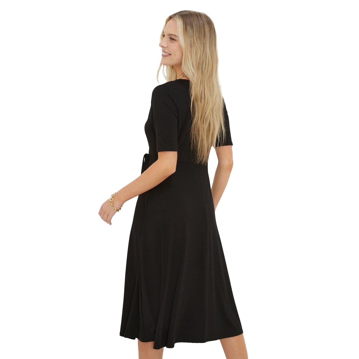Black - Back - Dorothy Perkins Womens-Ladies Jersey Wrap Petite Short-Sleeved Dress
