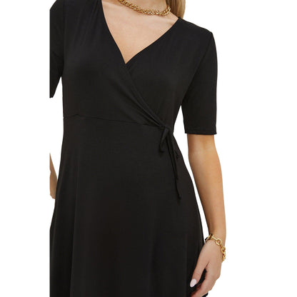 Black - Side - Dorothy Perkins Womens-Ladies Jersey Wrap Petite Short-Sleeved Dress