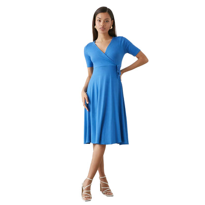 Cobalt Blue - Front - Dorothy Perkins Womens-Ladies Jersey Wrap Petite Short-Sleeved Dress