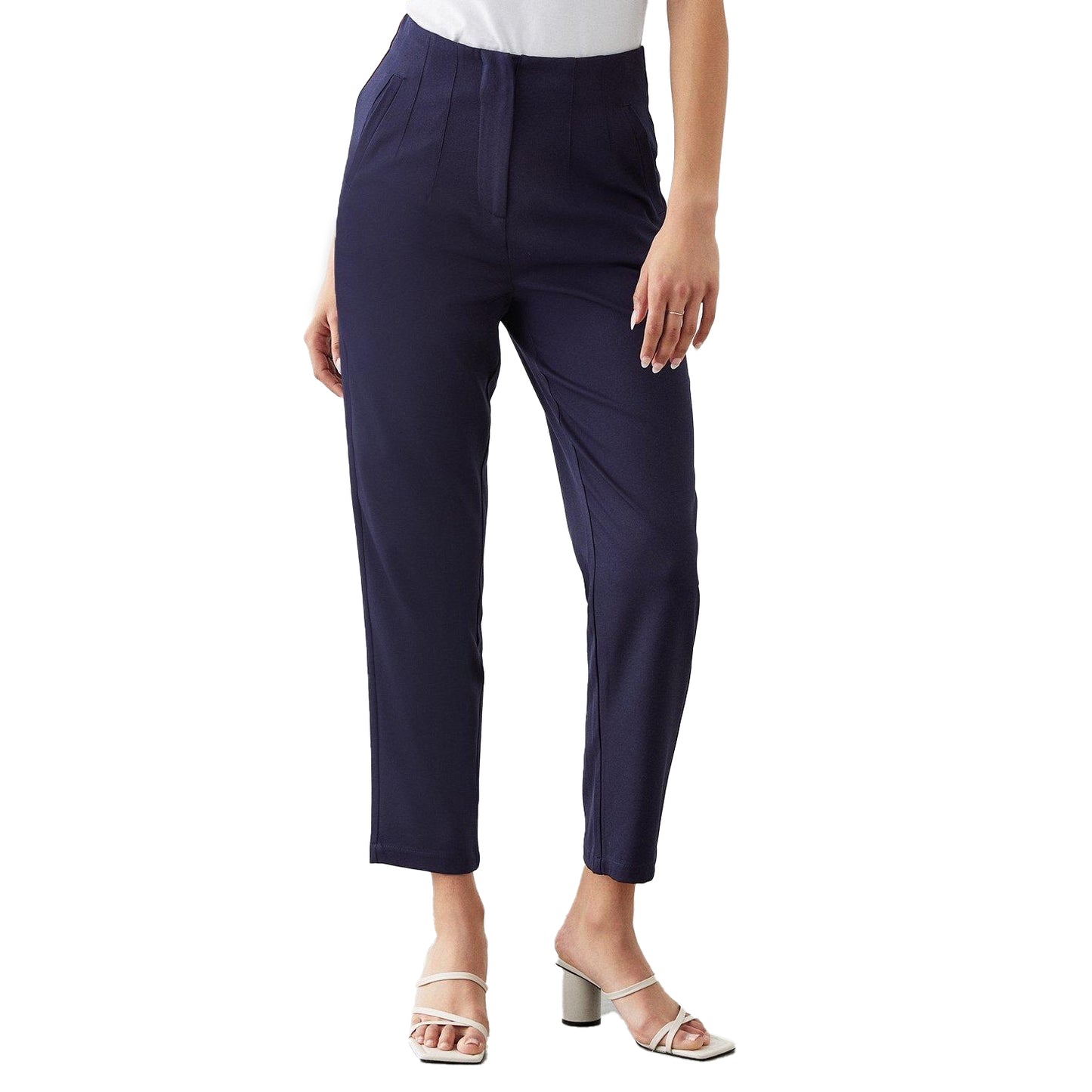 Navy - Front - Dorothy Perkins Womens-Ladies High Waist Slim Leg Trousers