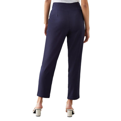 Navy - Back - Dorothy Perkins Womens-Ladies High Waist Slim Leg Trousers