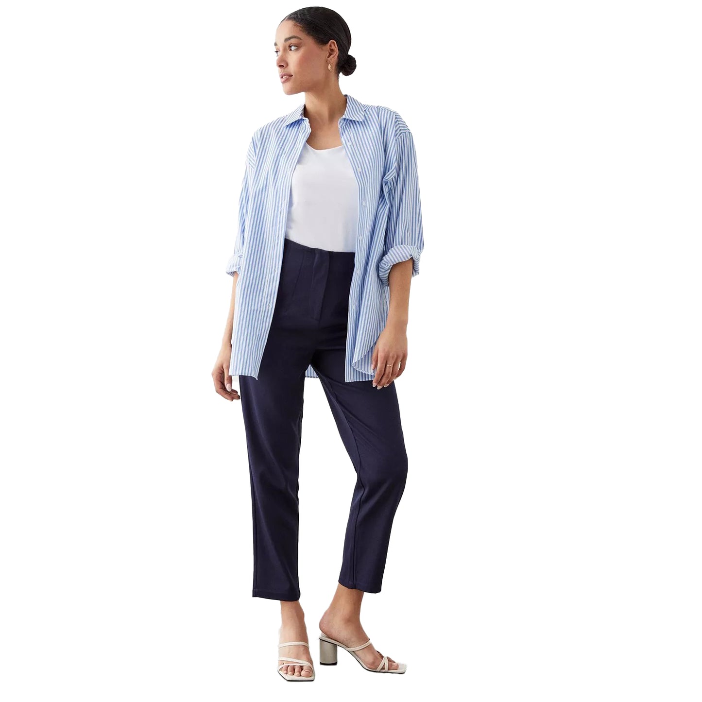 Navy - Side - Dorothy Perkins Womens-Ladies High Waist Slim Leg Trousers