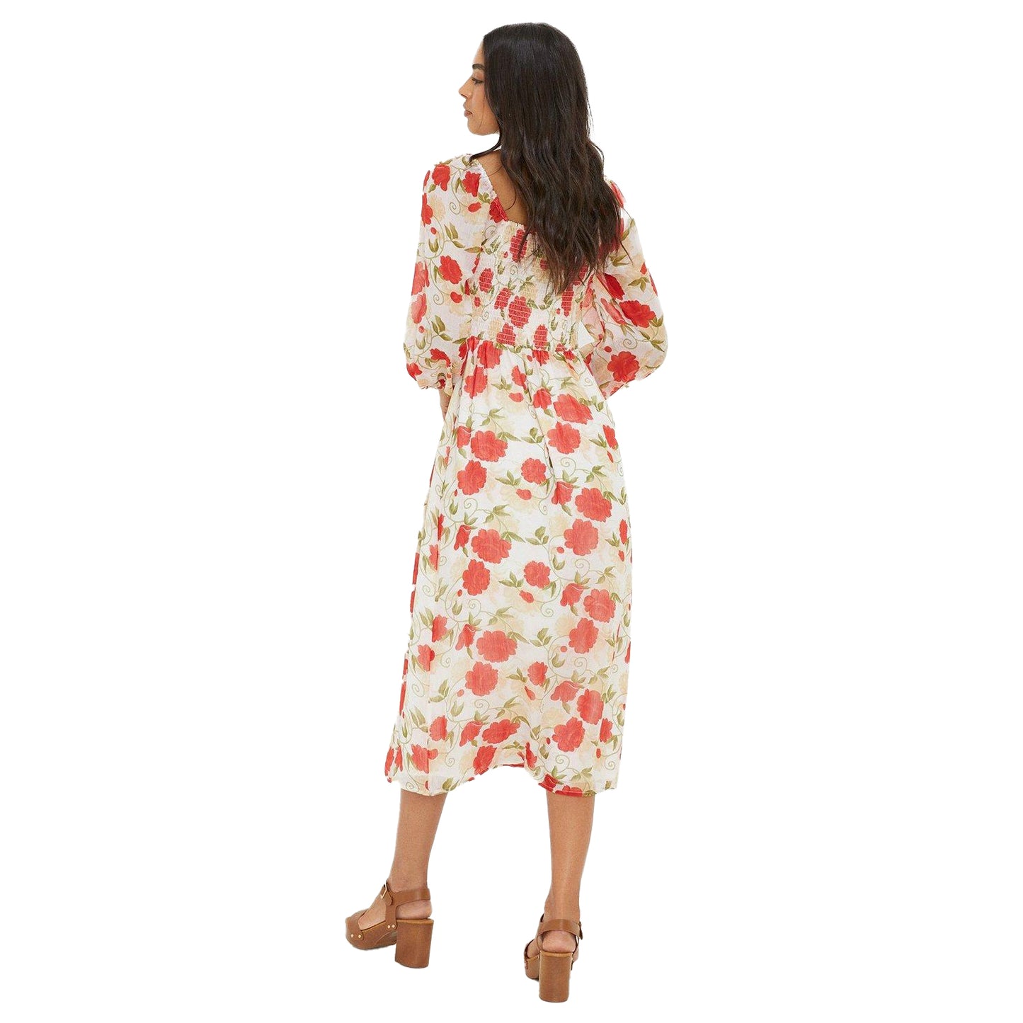 Red - Back - Dorothy Perkins Womens-Ladies Floral Chiffon Shirred Midi Dress