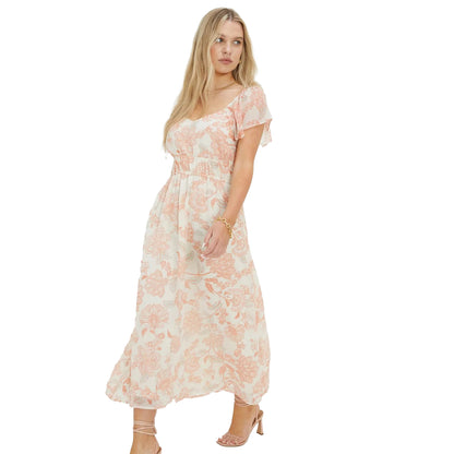 Ivory - Side - Dorothy Perkins Womens-Ladies Floral Chiffon Petite Flutter Midi Dress