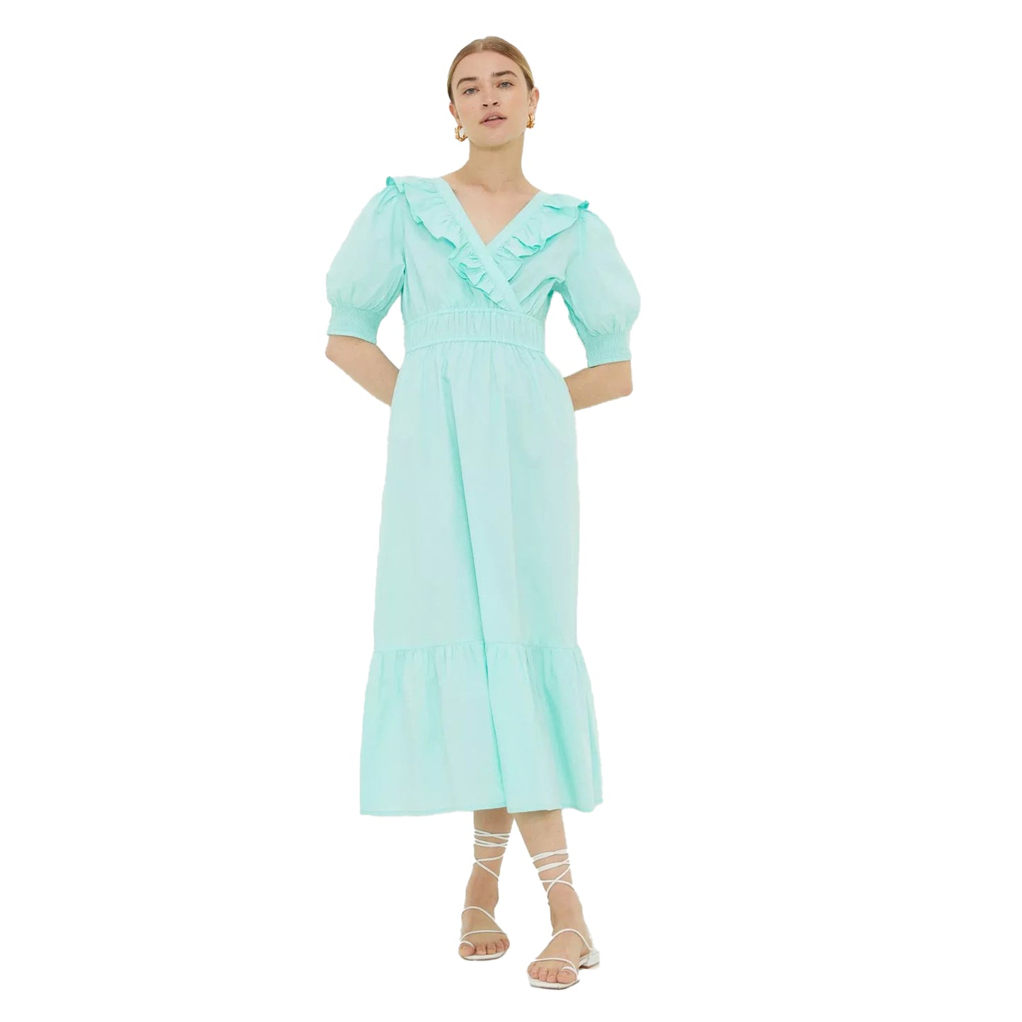 Aqua - Front - Dorothy Perkins Womens-Ladies Poplin Ruffles Midi Dress