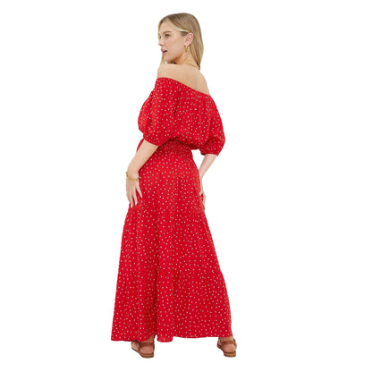 Red - Back - Dorothy Perkins Womens-Ladies Spotted Tiered Petite Maxi Skirt