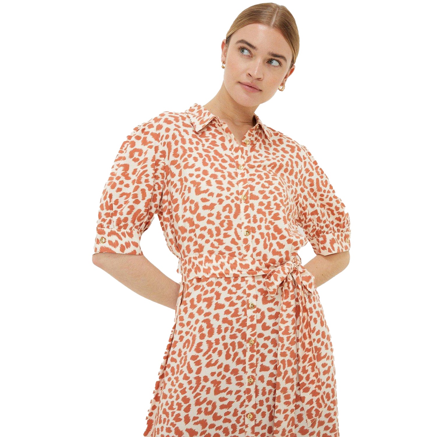 Orange-Cream - Side - Dorothy Perkins Womens-Ladies Animal Print Belt Midi Dress