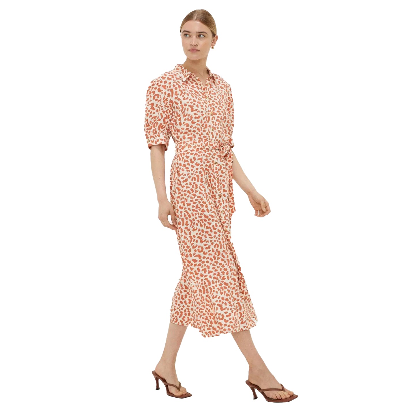 Orange-Cream - Front - Dorothy Perkins Womens-Ladies Animal Print Belt Midi Dress