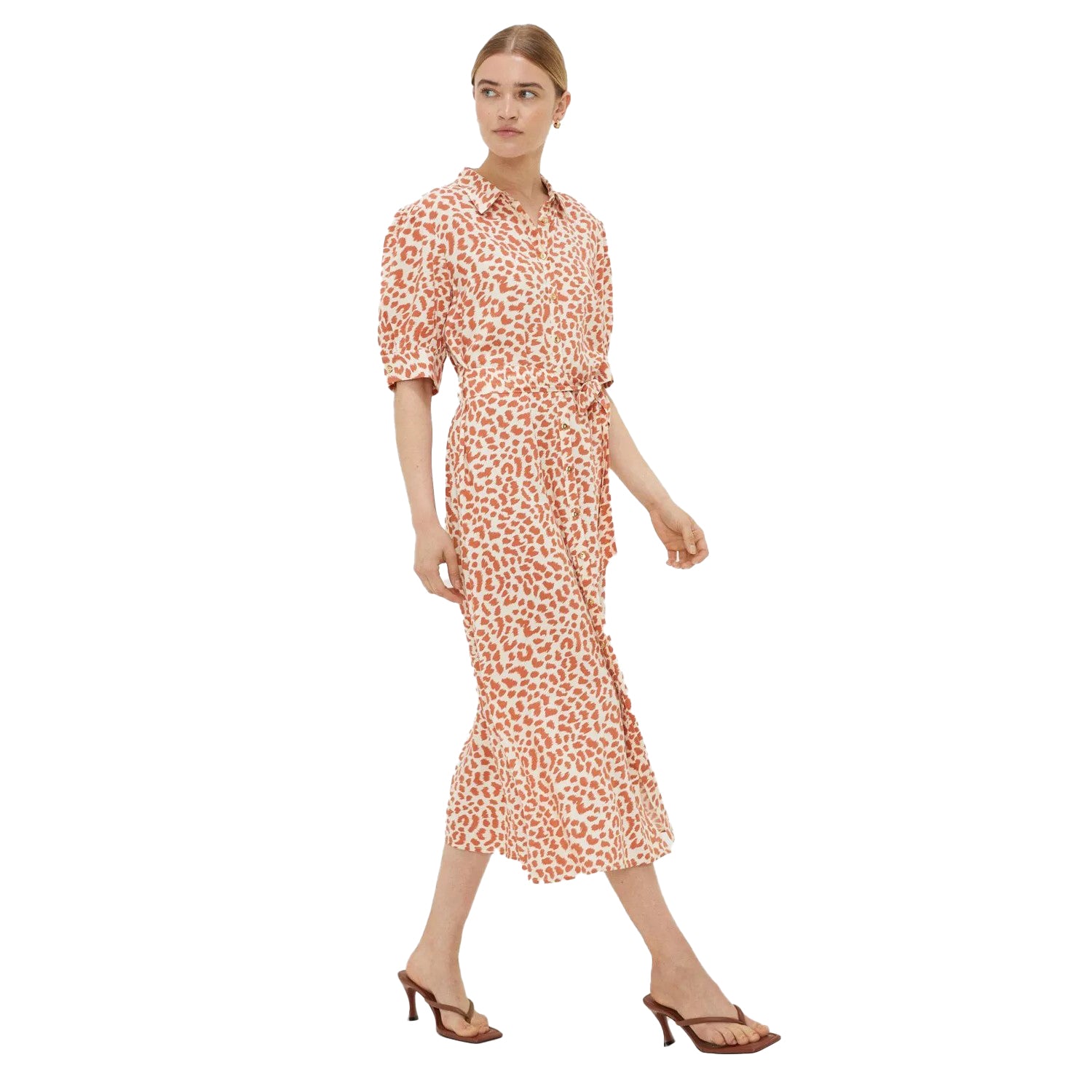 Orange-Cream - Front - Dorothy Perkins Womens-Ladies Animal Print Belt Midi Dress