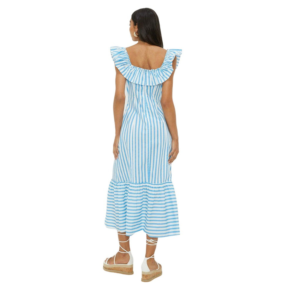Blue - Back - Dorothy Perkins Womens-Ladies Stripe Frill Midi Dress