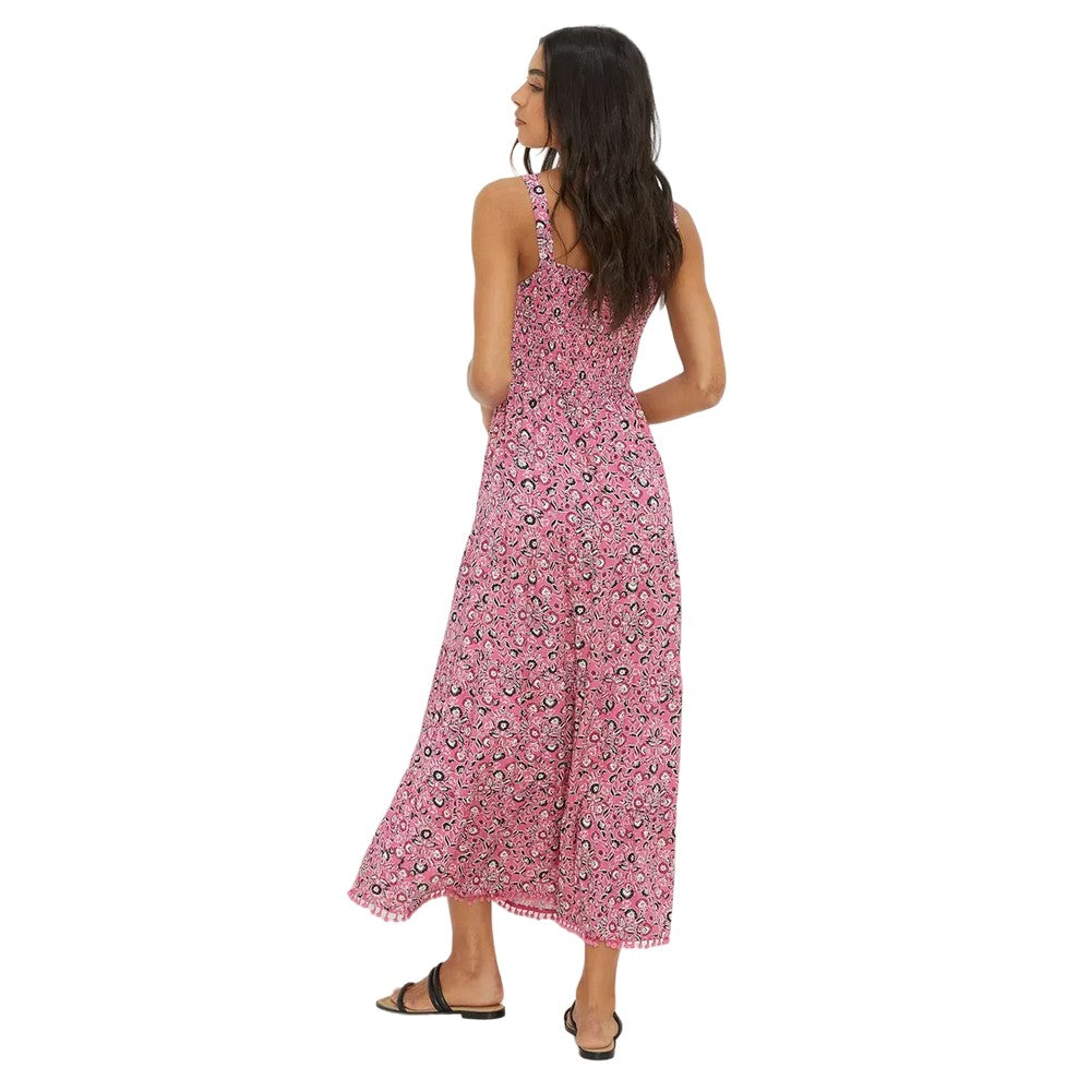 Pink - Back - Dorothy Perkins Womens-Ladies Floral Pom Pom Tiered Midi Dress