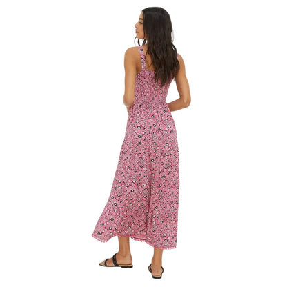 Pink - Back - Dorothy Perkins Womens-Ladies Floral Pom Pom Tiered Midi Dress