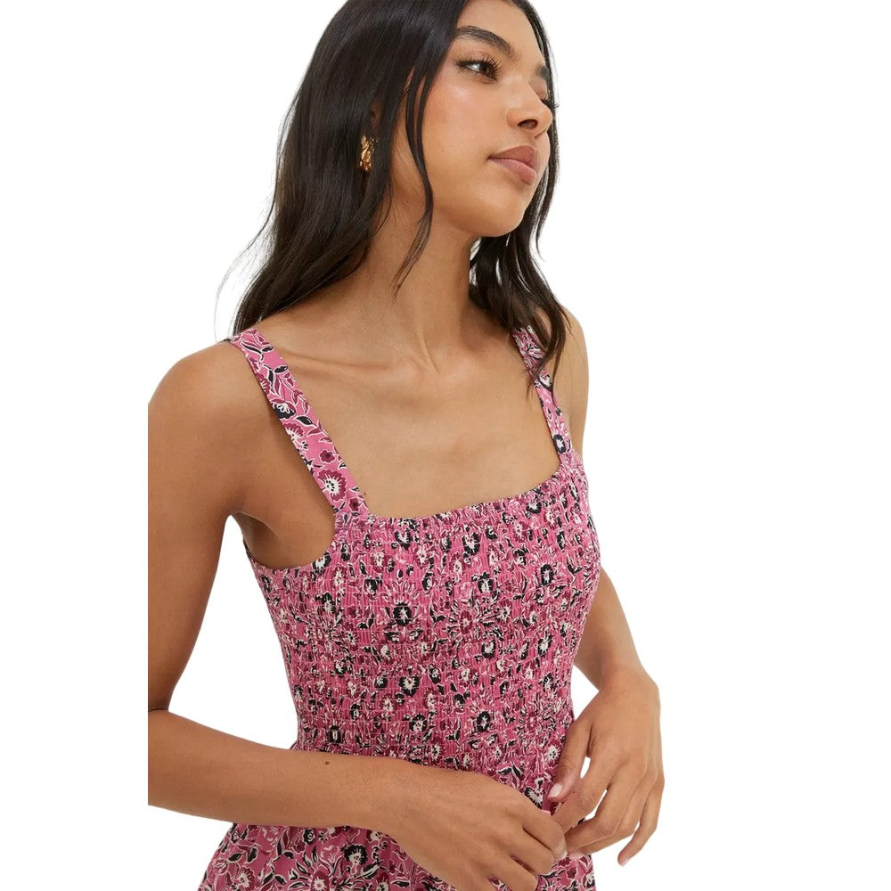 Pink - Side - Dorothy Perkins Womens-Ladies Floral Pom Pom Tiered Midi Dress