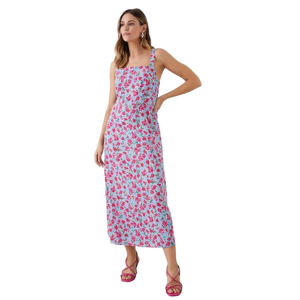 Blue - Front - Dorothy Perkins Womens-Ladies Floral Square Neck Midi Dress