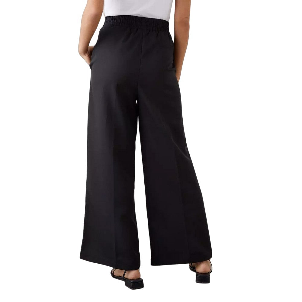 Black - Back - Dorothy Perkins Womens-Ladies Elasticated Waist Petite Wide Leg Trousers