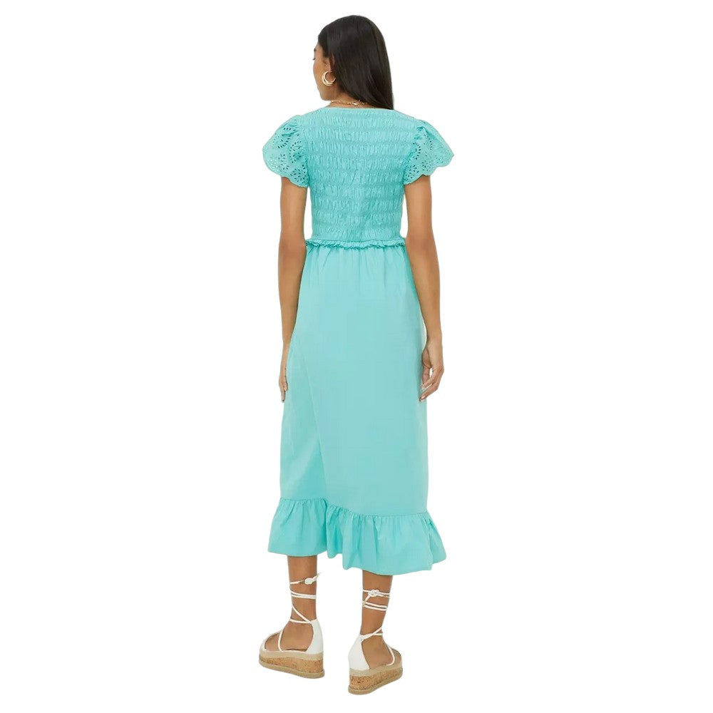 Turquoise - Back - Dorothy Perkins Womens-Ladies Shirred Broderie Sleeve Midi Dress