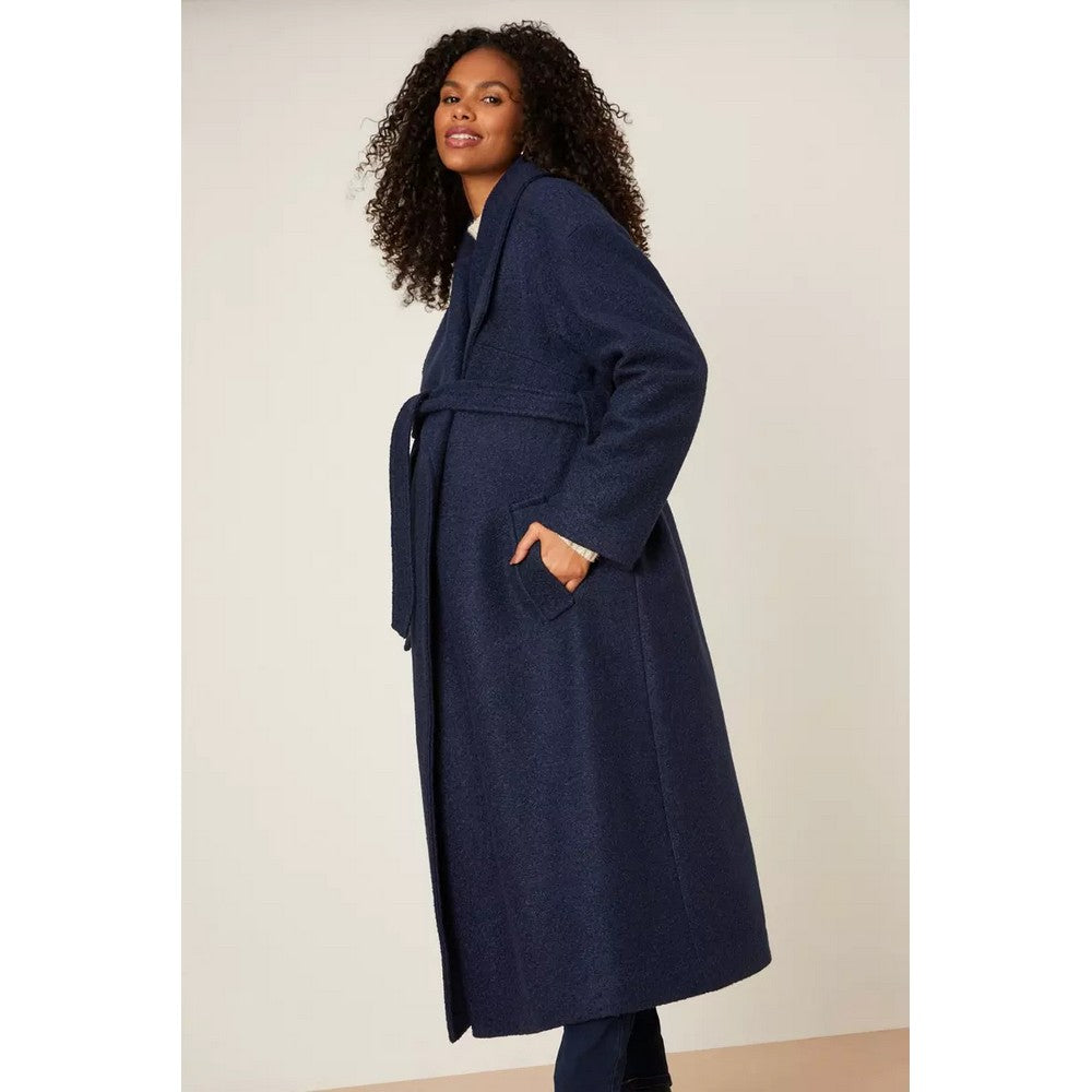 Navy - Front - Dorothy Perkins Womens-Ladies Longline Bouclé Wrap Maternity Coat