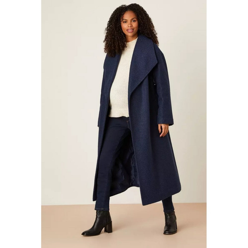 Navy - Pack Shot - Dorothy Perkins Womens-Ladies Longline Bouclé Wrap Maternity Coat